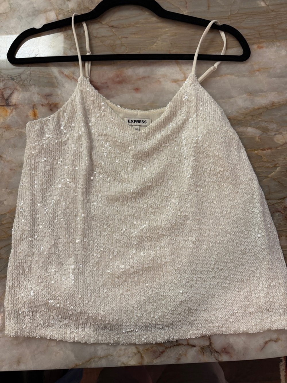 Express White Sequin Spaghetti-Strap Cami